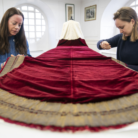 The Royal School of Needlework work on The King's Robe of State