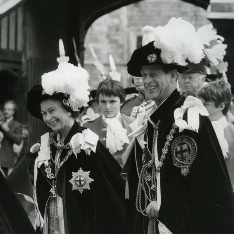 Queen Elizabeth II and Prince Philip attend the Garter Service in 1980