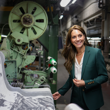 The Princess of Wales inspects fabric at AW Hainsworth factory in Leeds