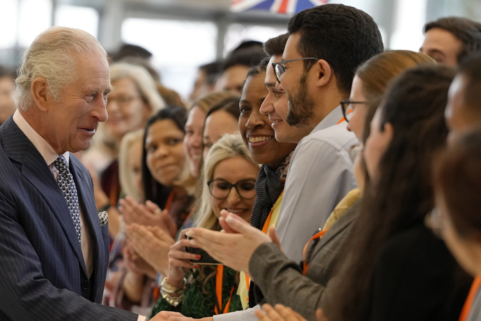The King meets staff at the new European Bank for Reconstruction and Development 