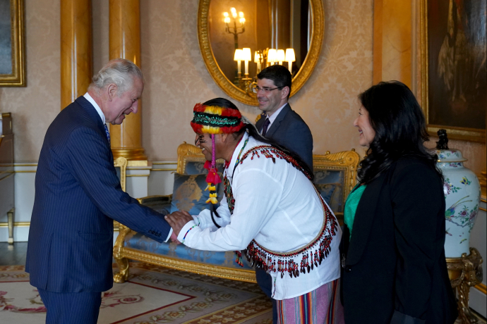 The King receives Amazonian Indigenous Leaders, Uyunkar Domingo Peas and Ms. Atossa Soltani