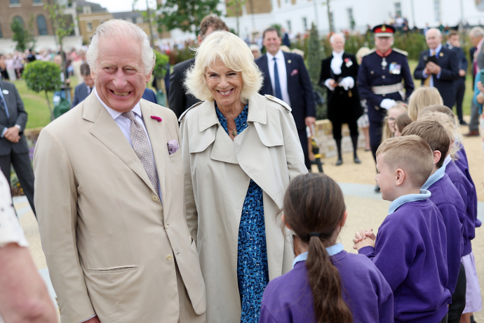 Their Majesties meet schoolchildren in Poundbury