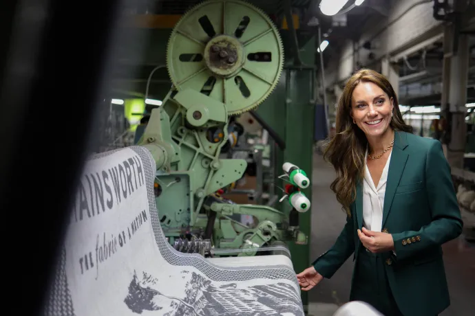 The Princess of Wales inspects fabric at AW Hainsworth factory in Leeds