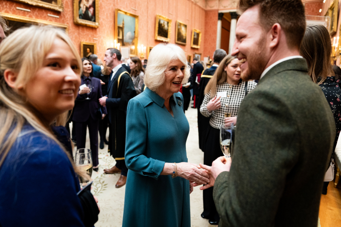 Queen Camilla meets members of Plumpton College, after presenting the Queen's Anniversary Prizes for Higher and Further Education, during an event at Buckingham Palace in London..jpg