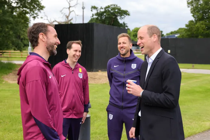 The Prince of Wales with Harry Kane, England Head Coach Gareth Southgate and CEO Mark Bullingham at St George's Park