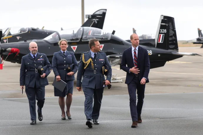 The Prince of Wales alongside members of the RAF at RAF Valley on Anglesey, Wales