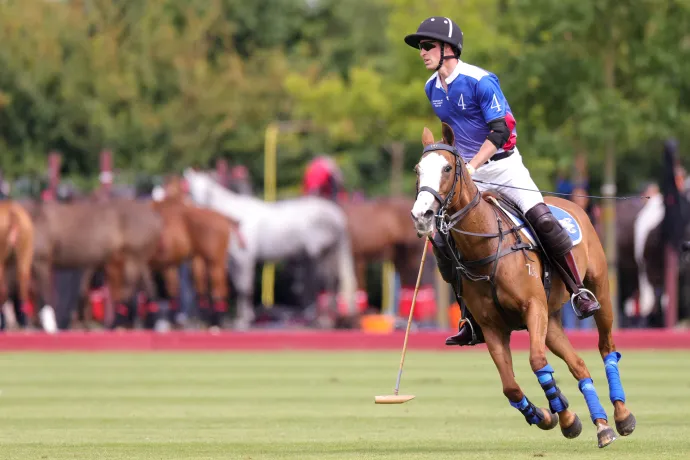 The Prince of Wales riding a horse during the Royal Charity Polo Cup event