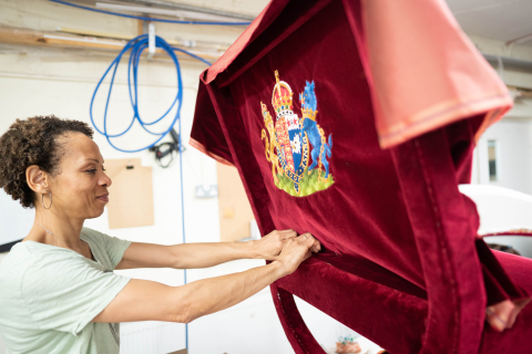 Restoration work on Their Majesties' Chairs of State taking place
