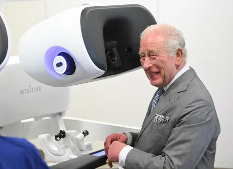 The King smiles at King's College London